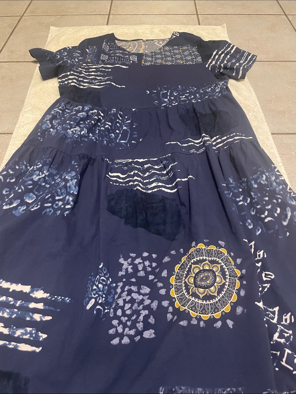 Navy Boho Print Short Sleeve Maxi Dress - Picture 4 of 7